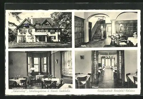 AK Reinfeld /Holstein, Erholungsheim Holstenhof der Hamb. Hochbahn, Halle, Lesezimmer und Esssaal
