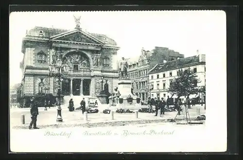 AK Düsseldorf, Kunsthalle und Bismarck-Denkmal