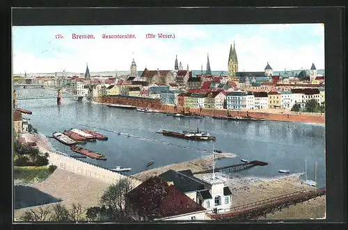 AK Bremen, Gesamtansicht mit der Weser