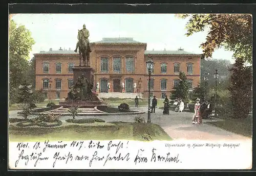 AK Kiel, Universität mit Kaiser Wilhelm-Denkmal