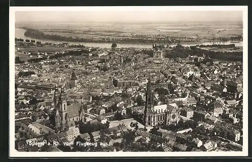 AK Speyer a. Rhein, Fliegeraufnahme der Stadt mit dem Dom