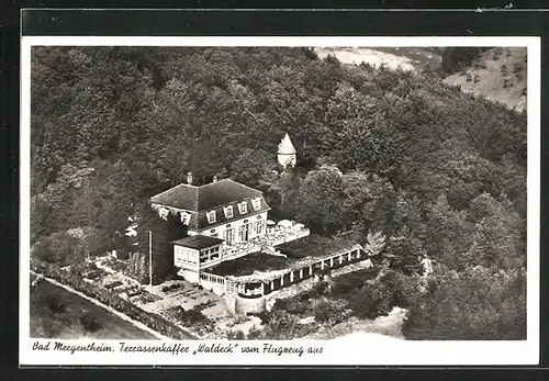 AK Bad Mergentheim, das Terrassenkaffee Waldeck, Fliegeraufnahme