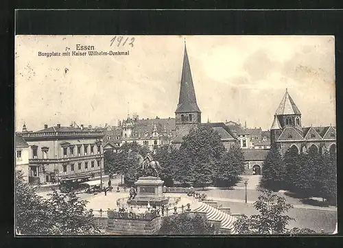 AK Essen, Burgplatz mit dem Kaiser Wilhelm-Denkmal