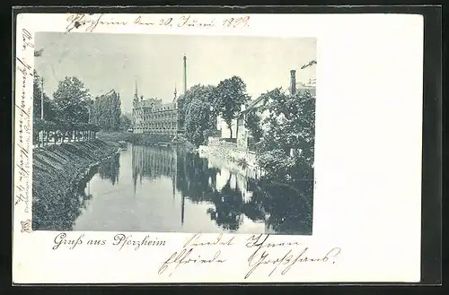 AK Pforzheim, Partie am Flussufer