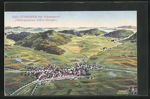 AK Bad Dürrheim im Schwarzwald, Ansicht der Landschaft mit der Ortschaft im Tal