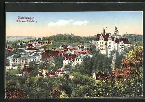 AK Sigmaringen, Blick vom Mühlberg auf das Schloss