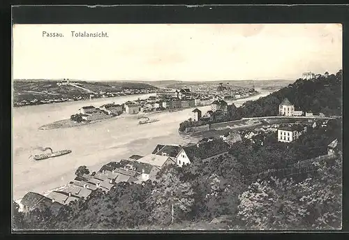 AK Passau, Totalansicht mit Blick über den Fluss