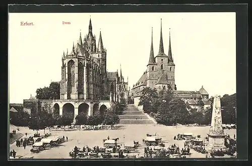 AK Erfurt, Blick auf den Dom und die Severikirche auf der Domplatte