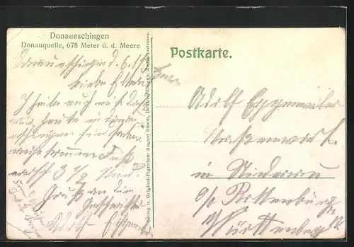 AK Donaueschingen, Partie an der Donauquelle