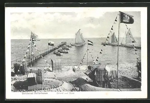 AK Kellenhusen, Blick auf den Strand, Segelschiffe am Strand des Meeres