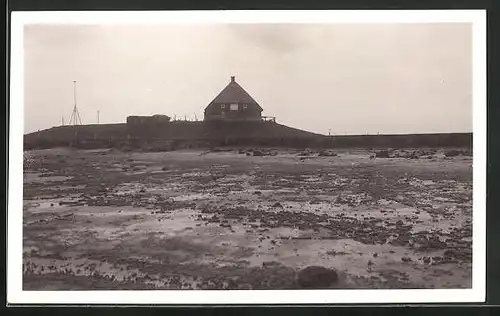 AK Hallig Habel, Partie im Wattenmeer, das Haus am Strand