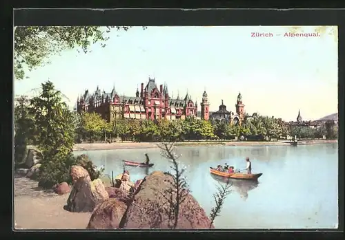 AK Zürich, am Ufer des Alpenquai