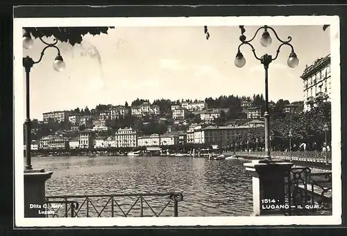 AK Lugano, Il Quai, Blick auf die Stadtvillen am Hang