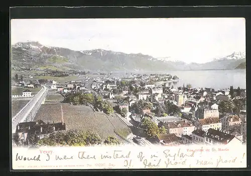 AK Vevey, Vue prise de St. Martin, Gebirgspanorama