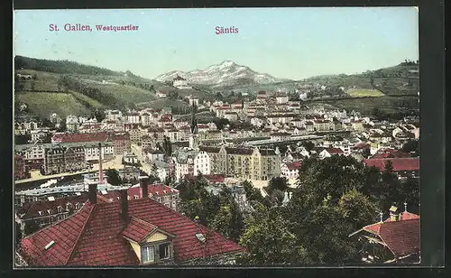 AK St. Gallen, das Westquartier mit Blick zum Säntis