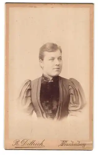 Fotografie R. Dittrich, Frankenberg, Freibergerstr. 33, Portrait Dame in edler Bluse mit Puffärmeln