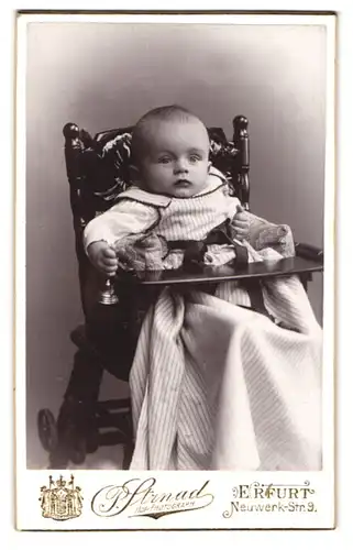 Fotografie P. Strnad, Erfurt, Neuwerk-Str. 9, Portrait entzückendes Baby im Hochstuhl