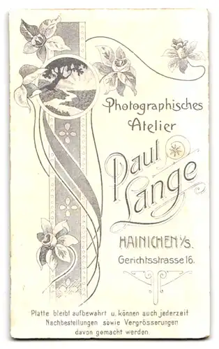 Fotografie Paul Lange, Hainichen i. S., Gerichtsstrasse 16, Portrait junge Dame im hübschen Kleid