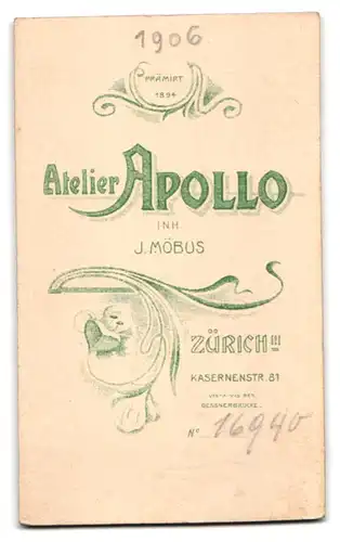 Fotografie Atelier Apollo, Zürich, Kasernenstr. 81, Portrait hübsche junge Dame mit modischer Frisur