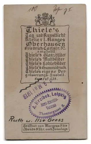 Fotografie Johs. Julius Thiele, Oberhausen, Friedrich Carlstr. 32, Portrait niedliche Mädchen mit Haarschleife