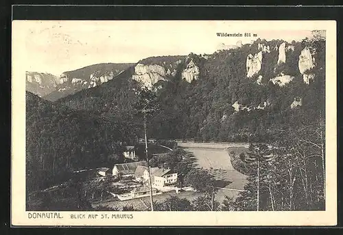 AK Beuron, Blick auf St. Maurus, Blick zum Wildenstein