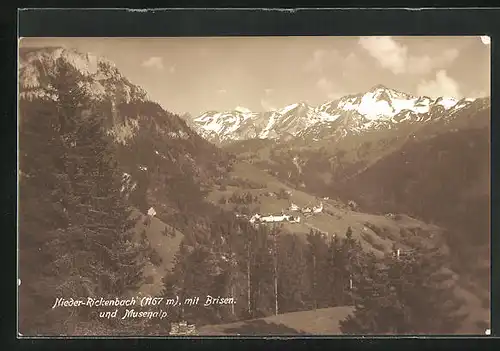 AK Niederrickenbach, Ortsansicht mit Brisen und Musenalp