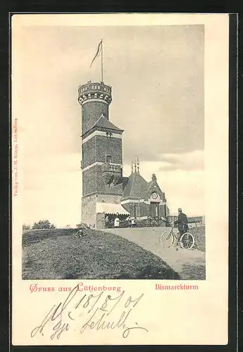 AK Lütjenburg, Fahrradfahrer am Restaurant Bismarckturm