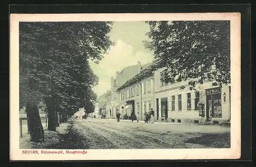 AK Neuern, Strassenpartie mit Bäumen und Fussgängern