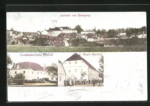 AK Ronsperg, J. Maa`s Gasthof, Coudenhov`sche Schloss, Totalansicht