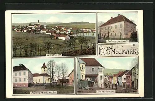 AK Neumark, Totalansicht, Zollamtsgebäude, Pfarrhaus mit Kirche