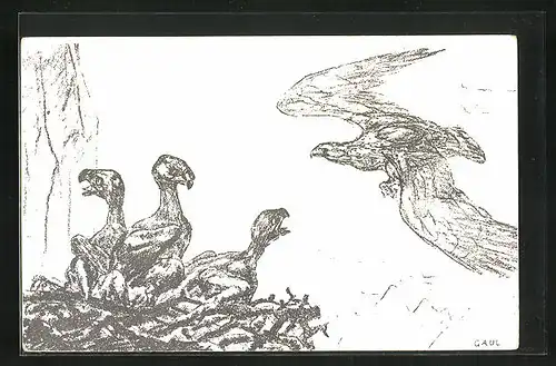 Künstler-AK Verein für Kinder-Volksküchen und Volkskinderhorte, Nachwuchs im Adlerhorst