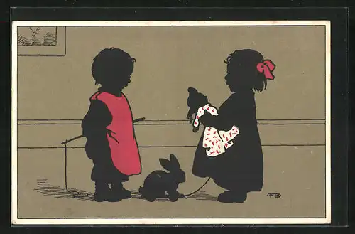 Künstler-AK Fritz Baumgarten: Kinder mit ihrem Spielzeug, Puppe