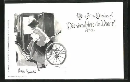 Künstler-AK Affaire Dreyfus, No. 3, Die verschleierte Dame!, Nach Hause