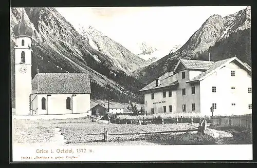 AK Gries im Oetztal, Gasthaus zum guten Tropfen, Kirche