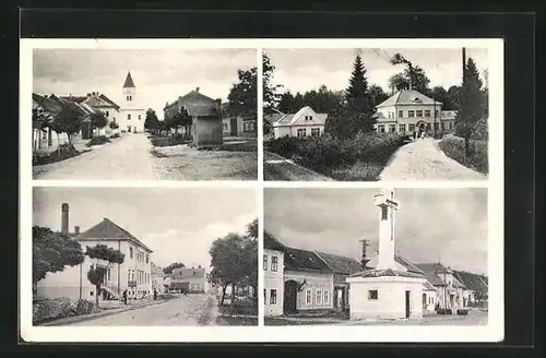 AK Osrozska Nova Vez, Strassenpartie mit Kirche, Denkmal, Ortspartie