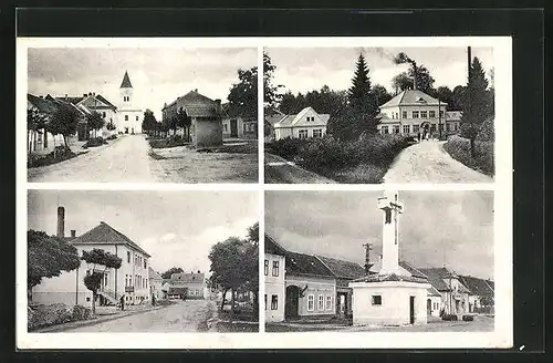 AK Osrozska Nova Vez, Strassenpartie mit Kirche, Denkmal, Ortspartie