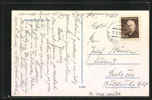 AK Osrozska Nova Vez, Strassenpartie mit Kirche, Denkmal, Ortspartie