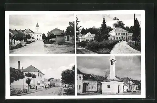 AK Osrozska Nova Vez, Strassenpartie mit Kirche, Denkmal, Ortspartie