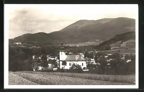 AK Lazne Ruznov p Radh., Ortspartie mit Kirche