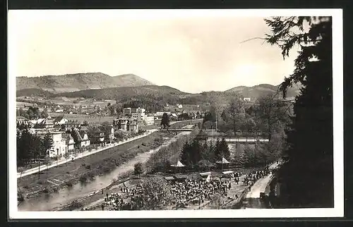 AK Rosenau, Uferpartie mit Brücke