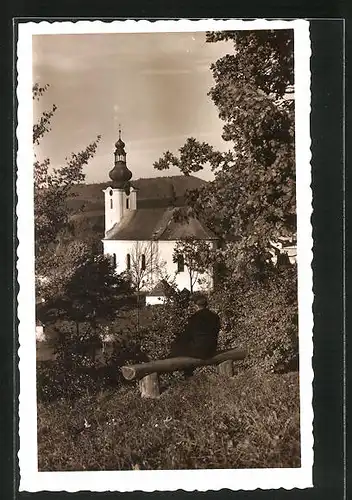 AK Lazne Roznov p. R., Ortspartie mit Kirche