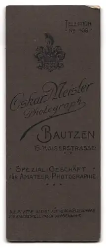 Fotografie Oskar Meister, Bautzen, Kaiserstr. 16, Schulmädchen mit Schulranzen & Zuckertüte zur Einschulung