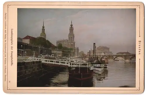 Fotografie - Lichtdruck Wilhelm Hoffmann, Dresden, Ansicht Dresden, Raddampfer am Landungsplatz