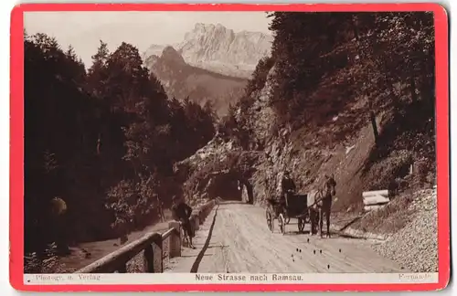 Fotografie Atelier Fernande, Wien, Ansicht Berchtesgaden, Pferdekutsche auf der neuen Strasse nach Ramsau