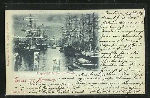 AK Segelschiffhafen Hamburgs im Winter