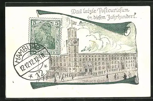 AK 12.12.1912, Postamt, Postcuriosum, Briefmarke