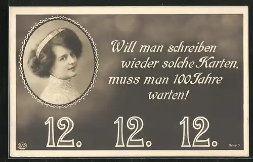 AK 12.12.1912, Junge Frau in schönem Kleid