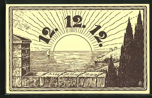 AK 12.12.1912, Blick von Mauer auf Sonnenaufgang