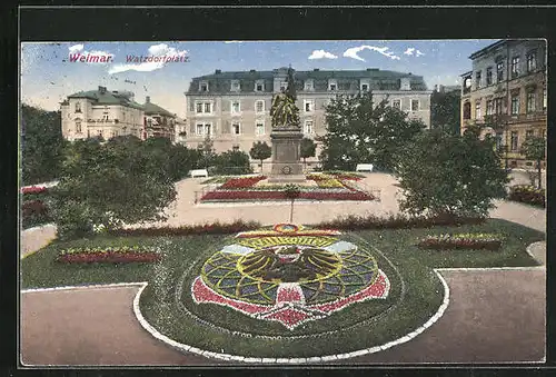 AK Weimar, Watzdorfplatz mit Blumenuhr