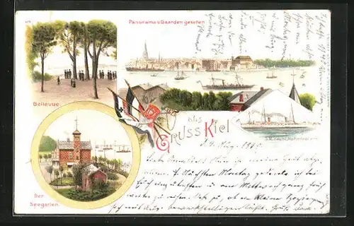 Künstler-AK Kiel, Bellevue, Der Seegarten, S. M. Yacht Hohenzollern
